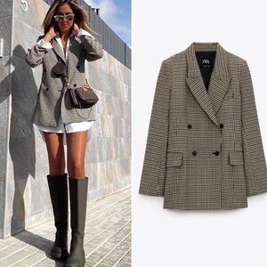 Nwt Zara Women's S size Checkered double breasted  Blazer